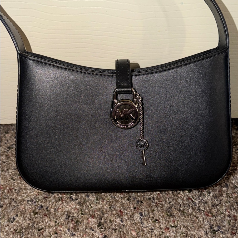 Michael Kors Black Shoulder Bag with Silver Accents